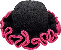 Handmade Crochet Bucket Hat for Women - Cute Boho Multicolor Ruffle Brim Knit Fisherman Hat One Size