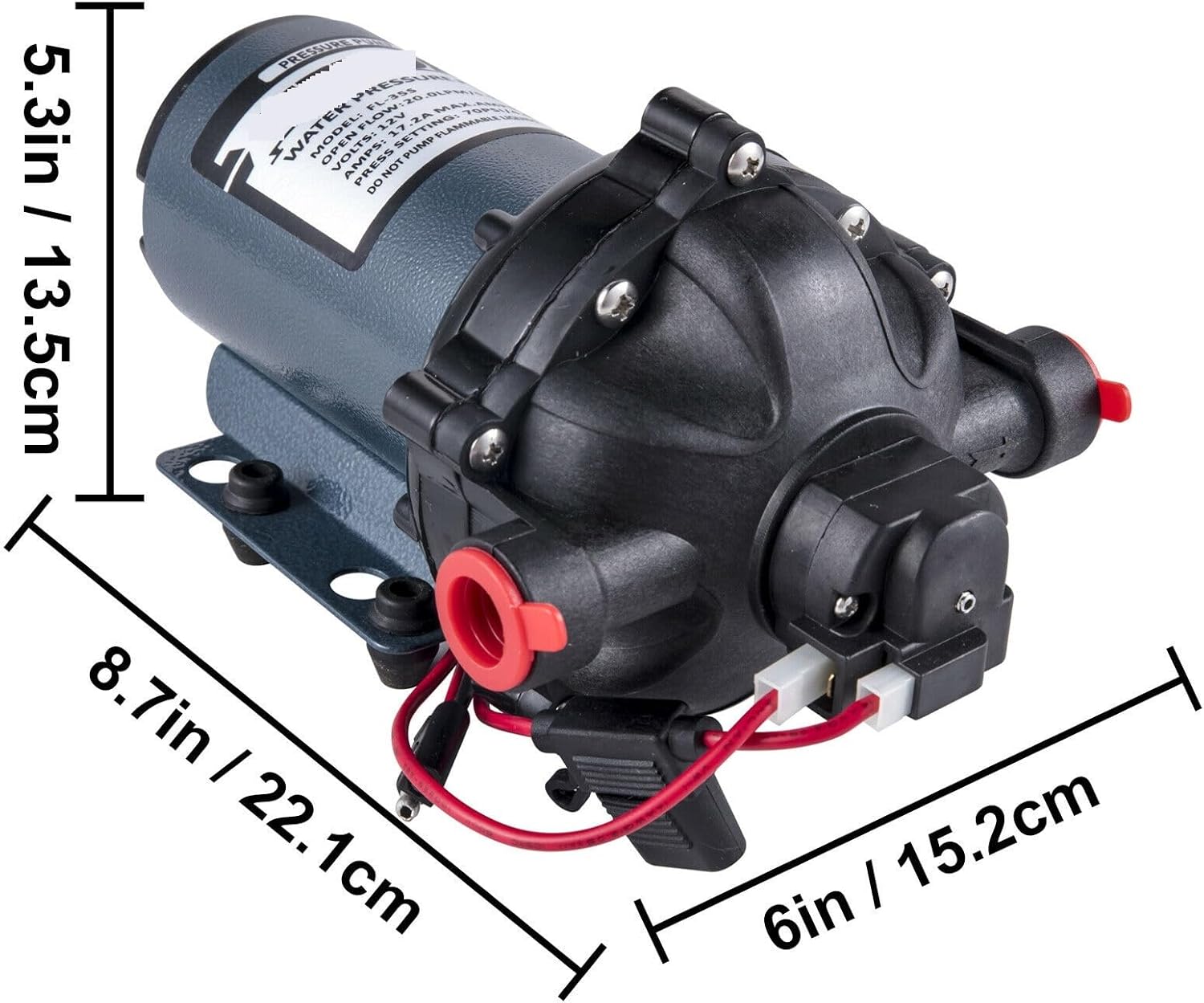 5.5 GPM Washdown Pump Deck Wash Pump Kit 12V 70PSI Boat Yacht Water Pump With 25Ft Hose Automatic Diaphragm Pump
