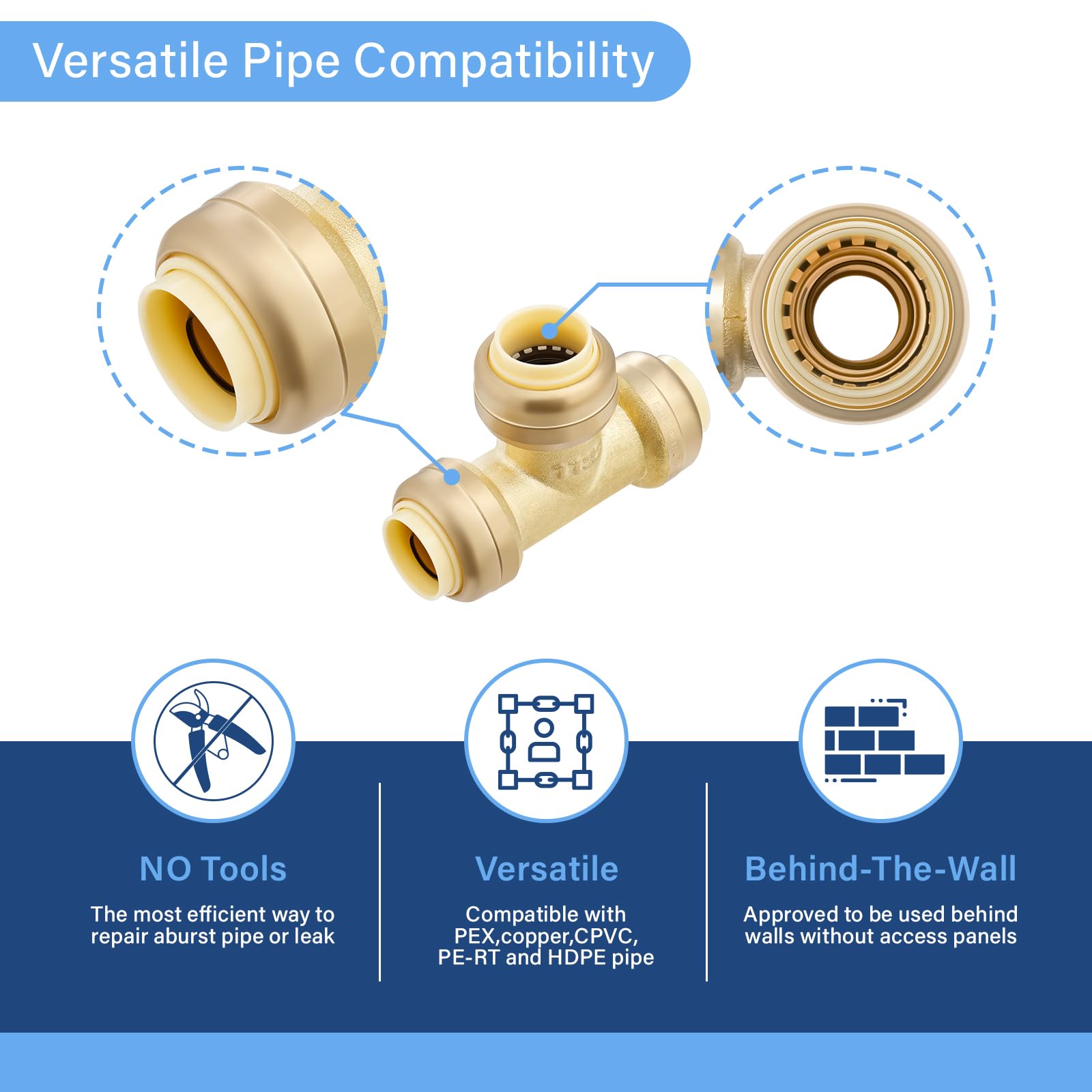 MEASUREMAN Manómetro de presión de empuje para conectar 0-200 psi, acero inoxidable, a prueba de vibraciones, tamaño de esfera de 2 pulgadas, con T de fontanería de ajuste a presión de 1/2 pulgada
