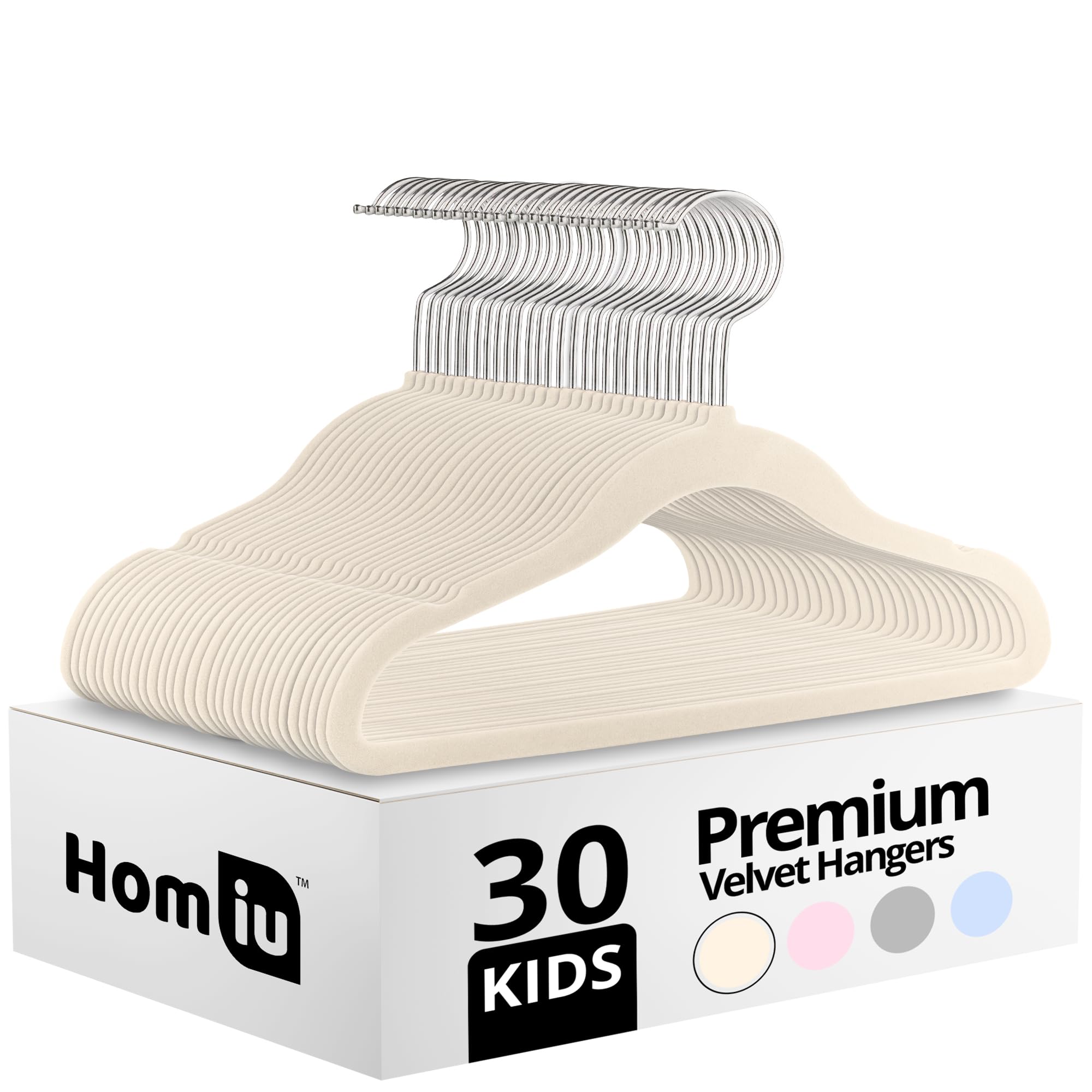 Homiu Kids Velvet Coat Hangers CREAM 30-Piece Set - box replaced