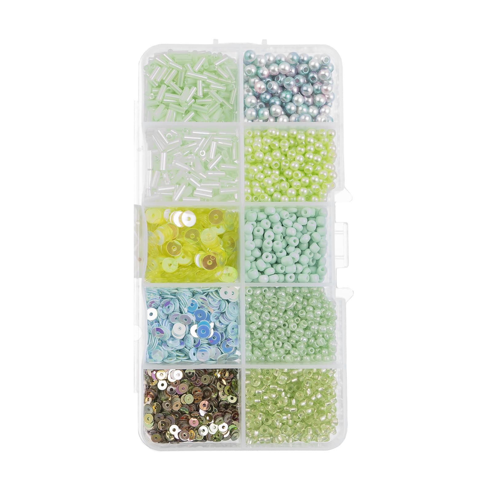 John Bead Sequins and Beads Kit APX 81g Mix 10 Types, Light Green Palette