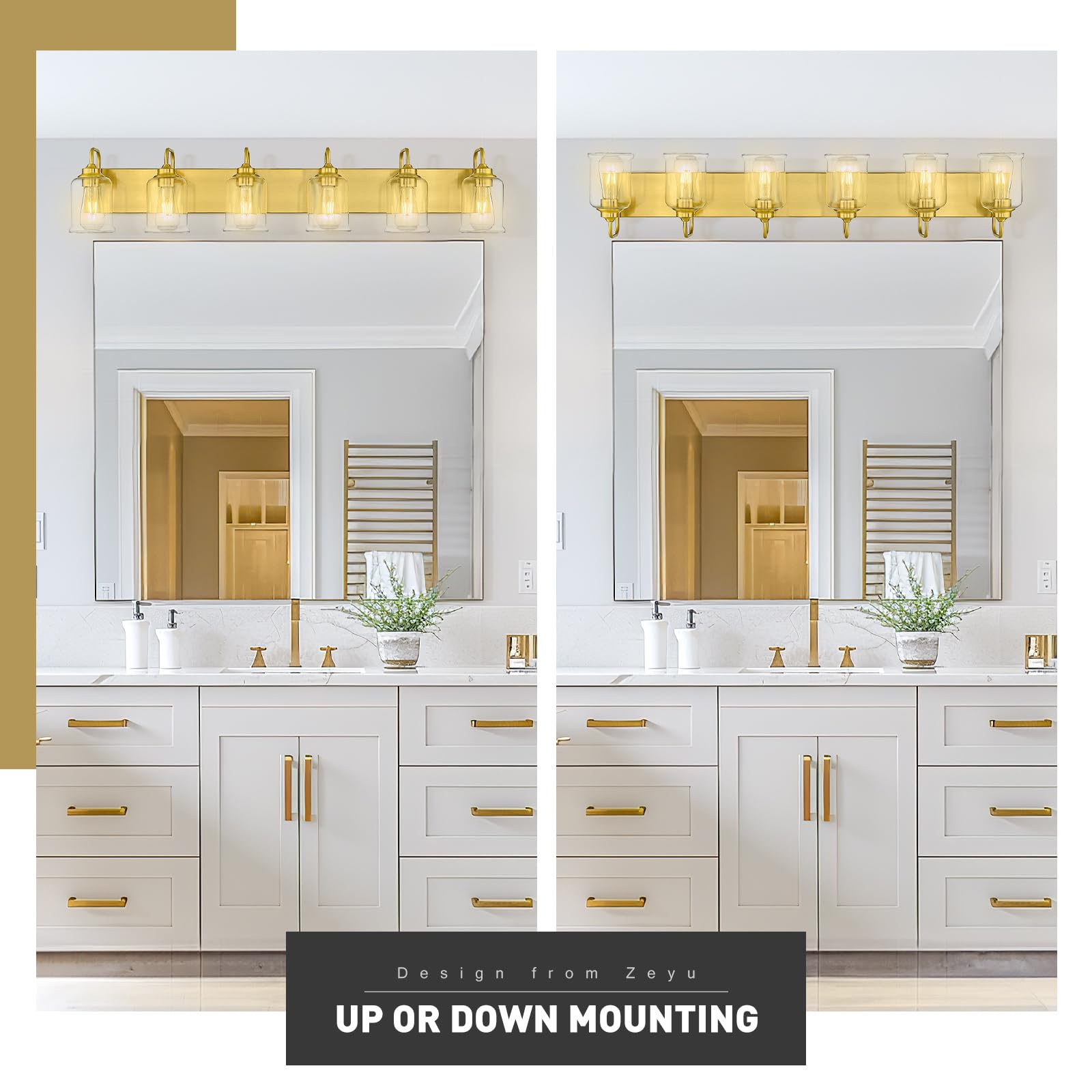 ゆゆ zeyu 44 Inch Brushed Gold Bathroom Light Fixtures, 6 Lights