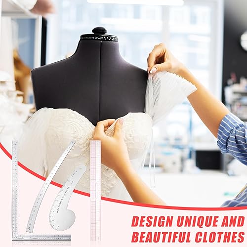 Miniatura 6 de Xuhal El kit de 4 reglas de aluminio para diseñadores de moda incluye regla curva de 12 pulgadas, regla de curva de cadera de 24 pulgadas, regla