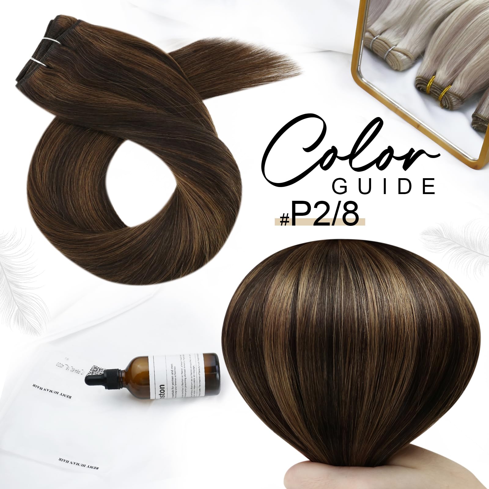 Moresoo Weft Hair Extensions 22 Inch 100g/Pack Hair Wefts Dark Brown with Chestnut Brown Invisible Full Head Sew in Human Hair Extensions Remy Hair Straight #P2/8 - Image 2