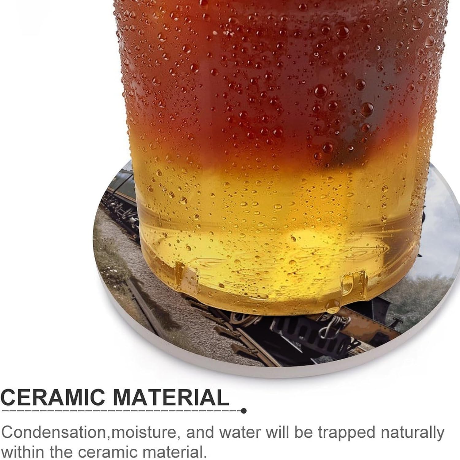 Steam Locomotive Train Coaster with Cork Base Drink Coasters for Coffee Table Decor Modern Cup Coasters with Non-Slip & Heat-Resistant Cute Ceramic Table Coaster for Home Dining