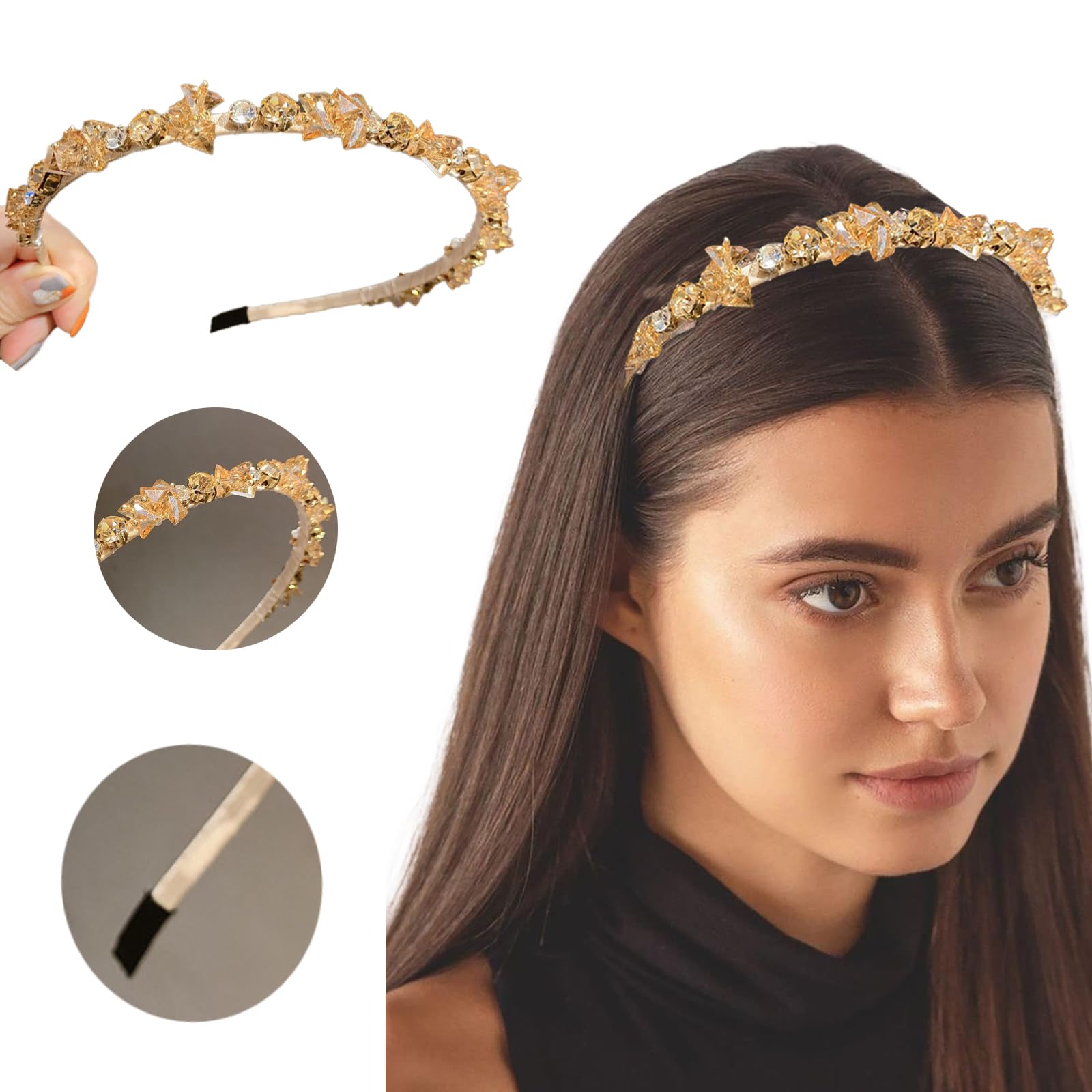 Qiwenr Crystal Headband, Crystal Side Headband, Pink Rhinestone Hair Bands, Great Headpiece for Prom Party - Image 4