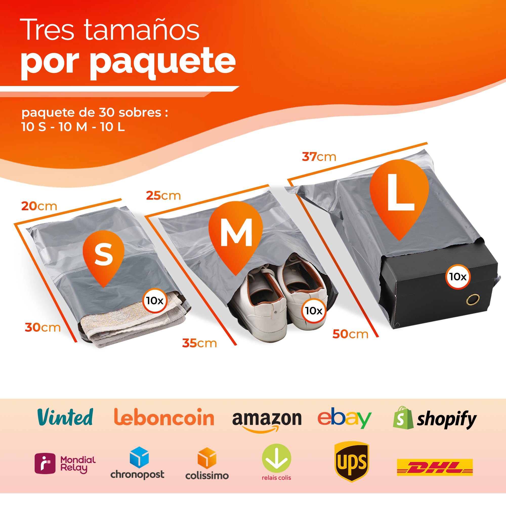 Bolsas Envio Vinted Pack de 30 Bolsas para Envíos, Sobres Envíos Vinted, Bolsas Sobres Correo Plástico, Paquetes Ropa Embalaje, Autoadhesivas, Postales, Tamaños Polietileno Impermeables y Opacas