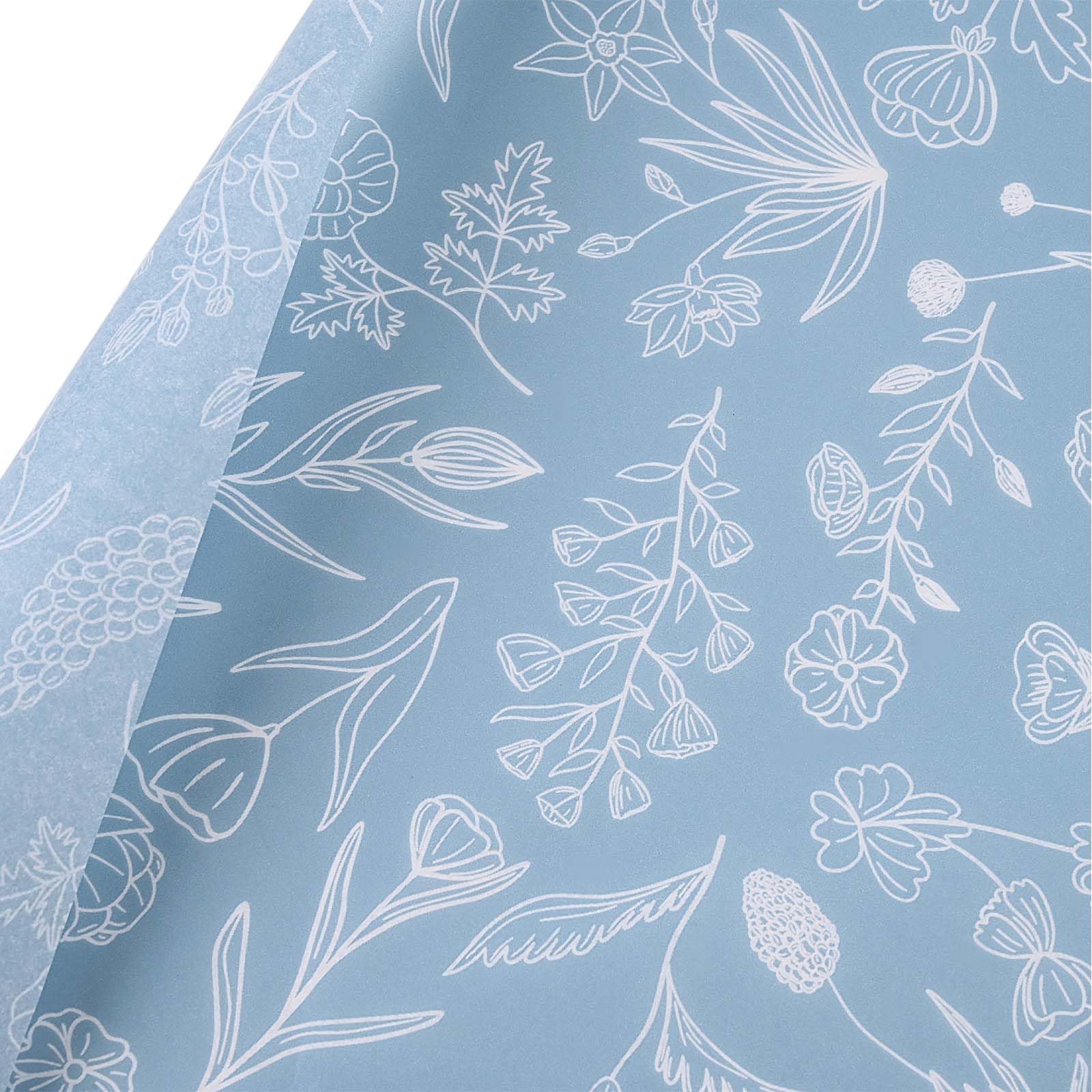 Lot de 100 feuilles de papier de soie à imprimé floral bleu poudré pour emballage cadeau, sac cadeau, décoration botanique, pour mariage, fête prénatale, loisirs créatifs