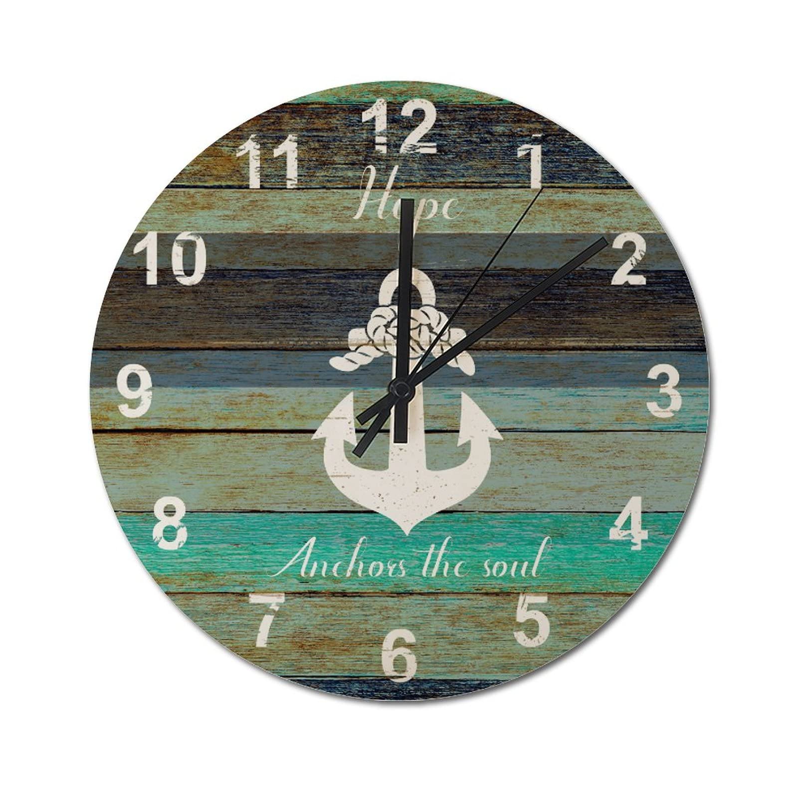 Horloge murale silencieuse vintage bois 38cm cuisine sans bruit