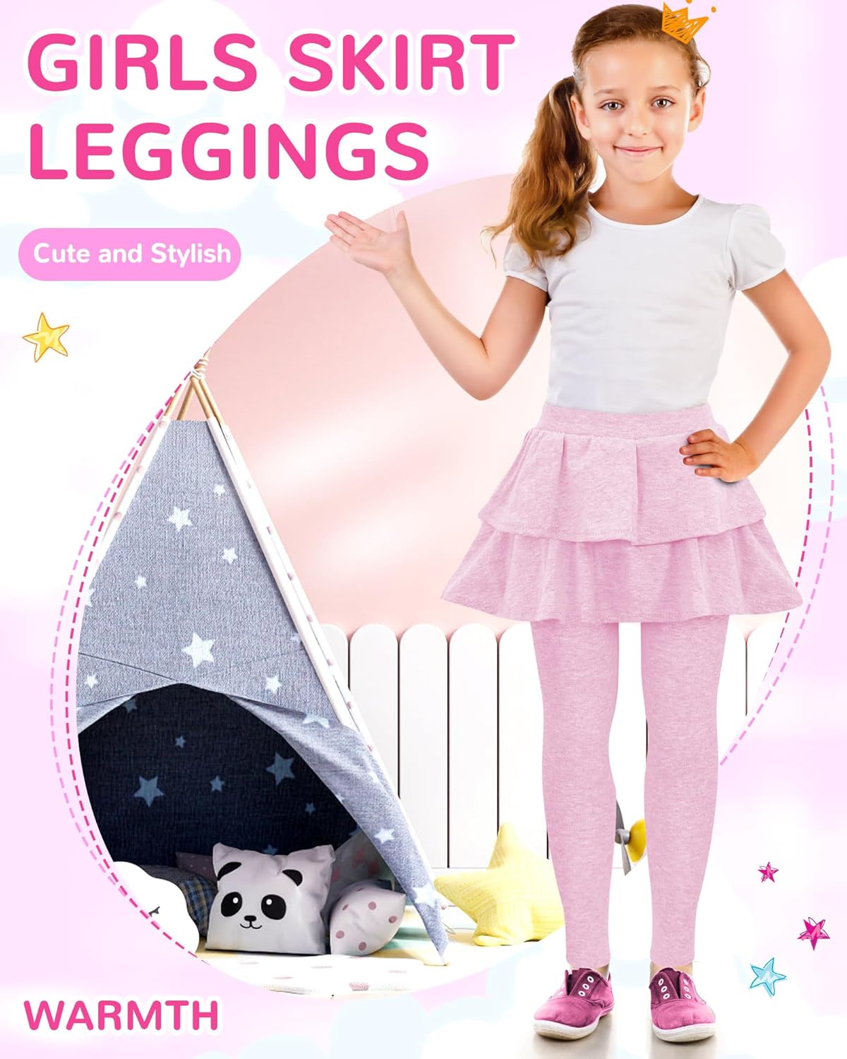 Taiyin 5 Pack Girls Leggings with Skirt Kid School Uniform Skirt Pants Ruffle Tutu Leggings for Winter Warm Clothes 4-12 Year - Image 2