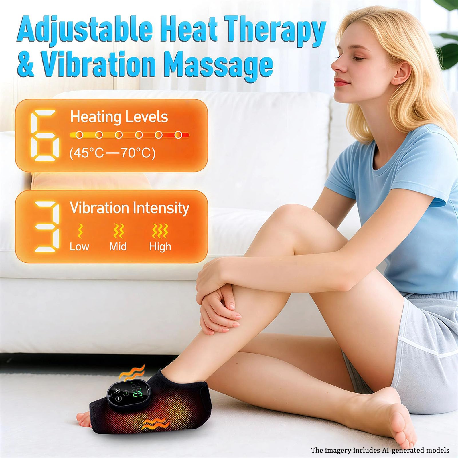 Massaggiatore per piedi senza fili per neuropatia, 6 livelli di calore e 3 modalità di vibrazione, batteria da 3000 mAh, per alleviare il dolore, promuovere la circolazione sanguigna e il