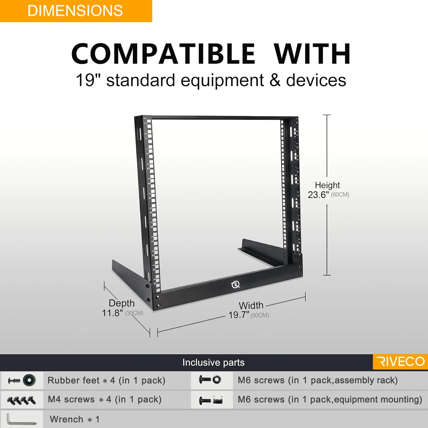 RIVECO 12U Desktop Rack for Audio & Network Devices 19 Inch 2 Post Open Frame Shelf with Reinforced Beam, Free Standing Tabletop Racks for IT Server Sound AV Music Recording Equipment - Image 3