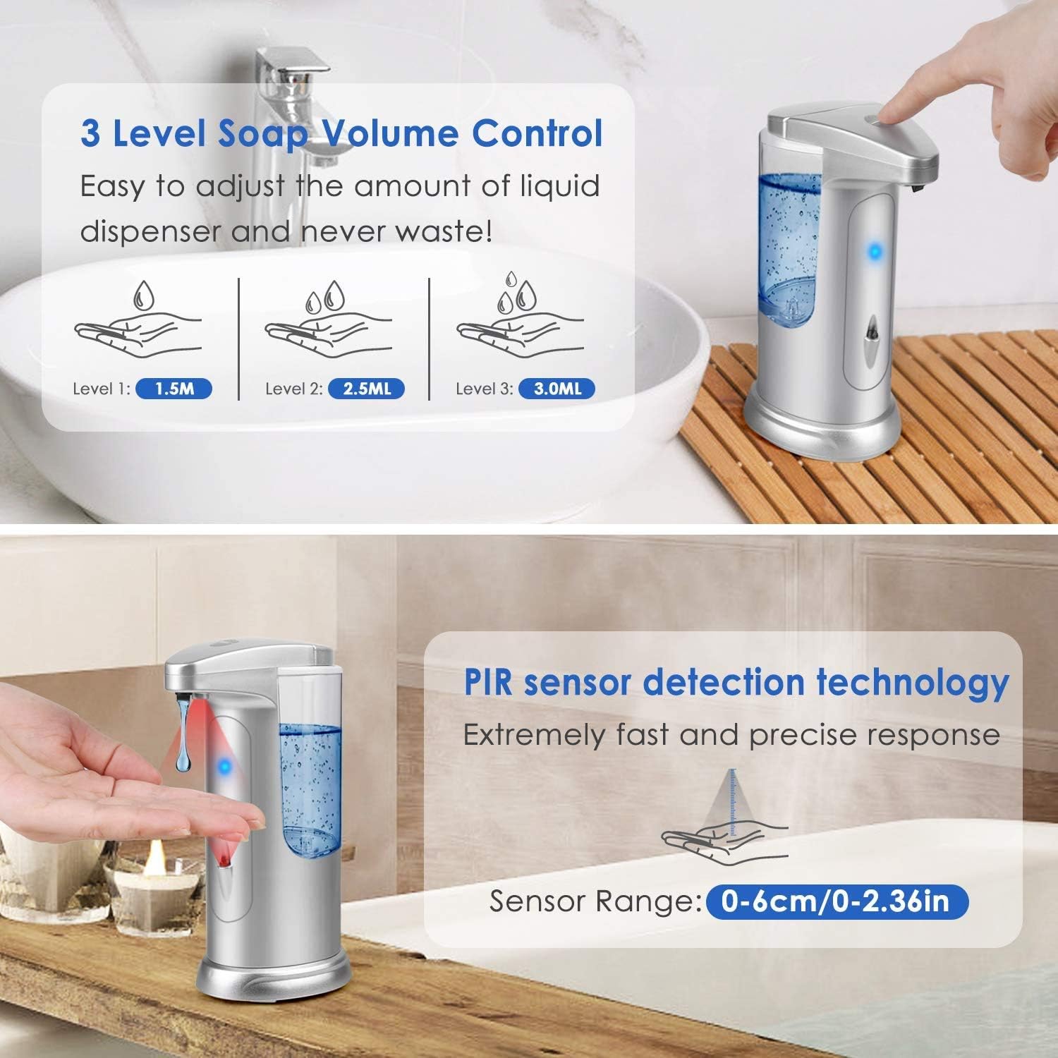 Countertop Automatic Soap Dispenser, Touchless Sensor Soap Dispenser w/Infrared Motion, Dish Soap Dispenser for Kitchen Bathroom Hotel