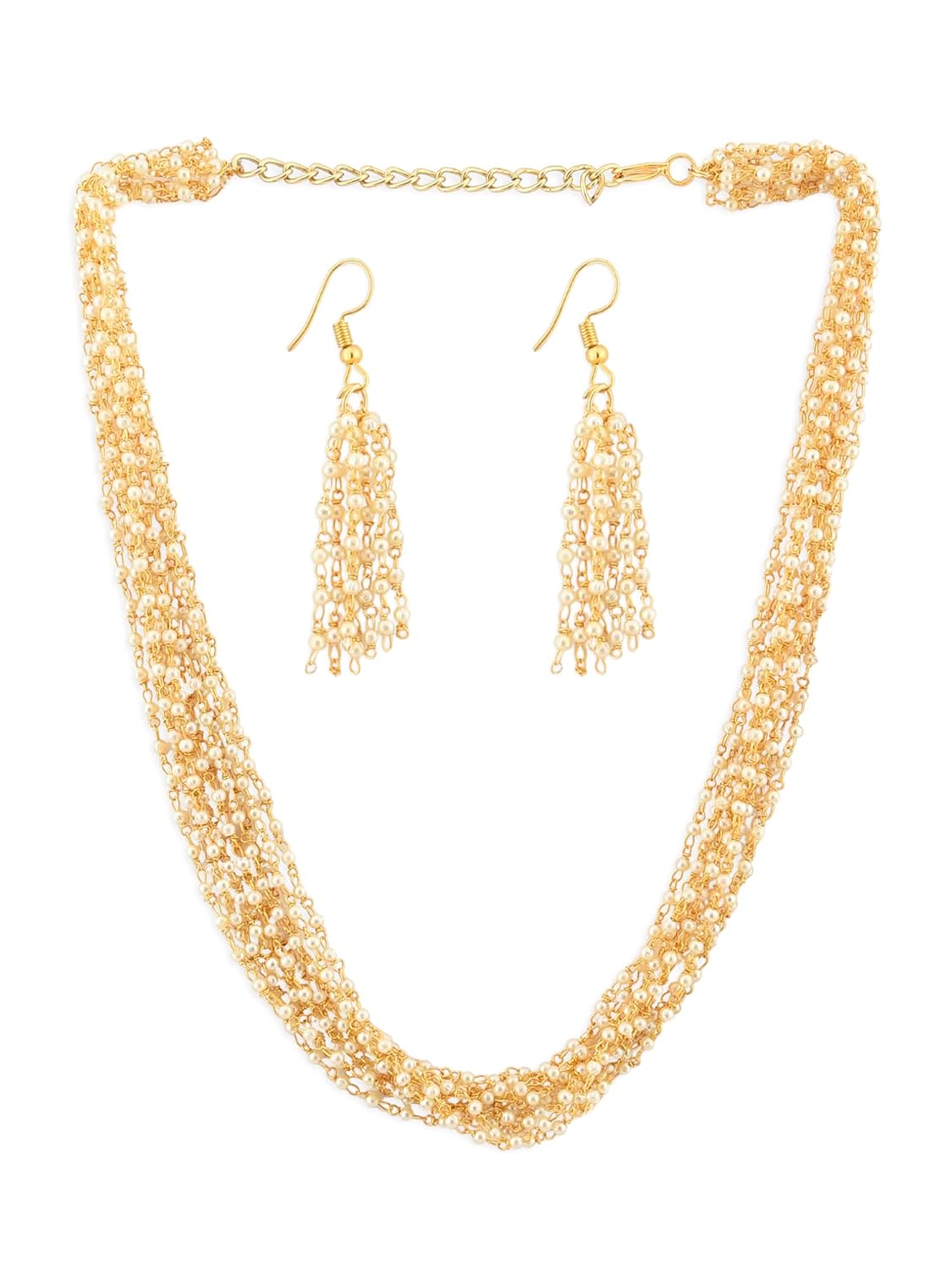 ZAVERI PEARLS Gold Tone Ethnic Multistrand Pearls Necklace & Earring Set For Women-ZPFK12744