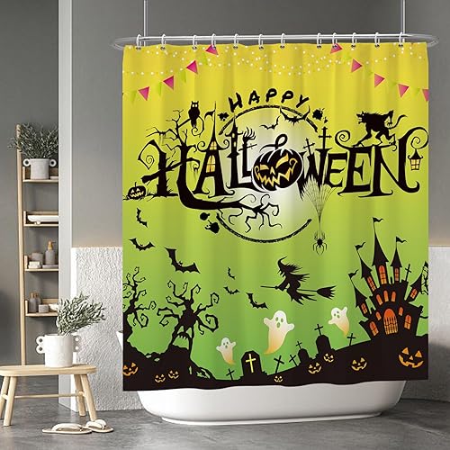Miniatura 35 de Baocicco Juego de cortinas de ducha de fantasmas de Halloween, encantadores fantasmas de dibujos animados, divertidos trucos o tratos, cortinas de