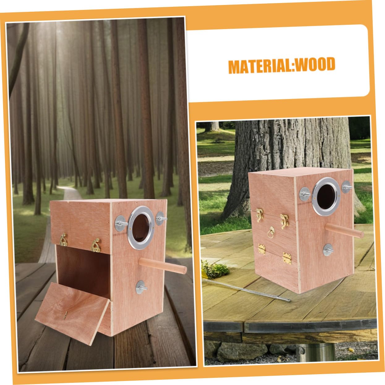 Caja Nido Madera Natural con Perchero para Cría de y Periquitos y Estable para Reproducción Exteriores para Agapornis y Conure
