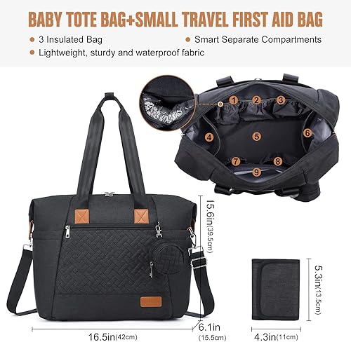 Miniatura 8 de LOVEVOOK Bolsa de pañales, bolsa de pañales grande para bebé, impermeable, bolsa de pañales de viaje con cambiador