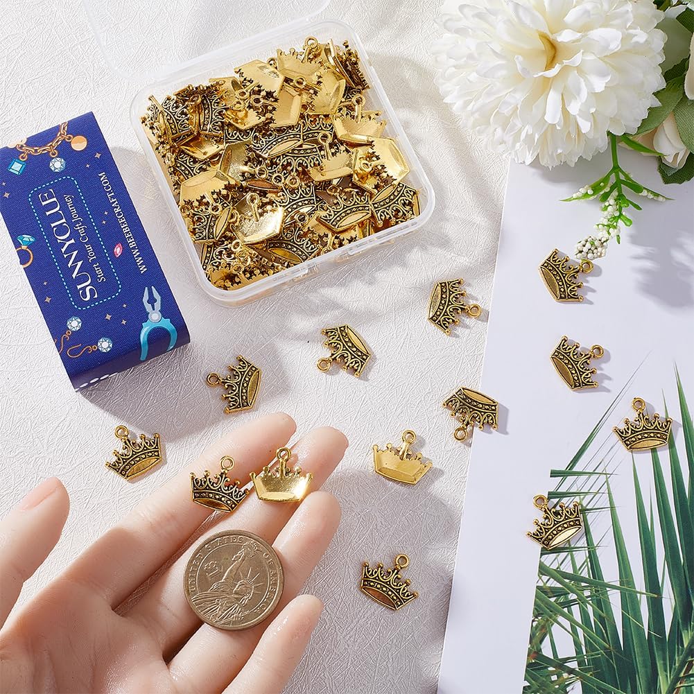 SUNNYCLUE 1 Box 100Pcs Gold Tiara Charms Princess Crown King Tiny Crown Charm Bulk Princess Dangle Pendants for Jewelry Making DIY Earrings Bracelet Necklace Birthday Party Gift - Image 3