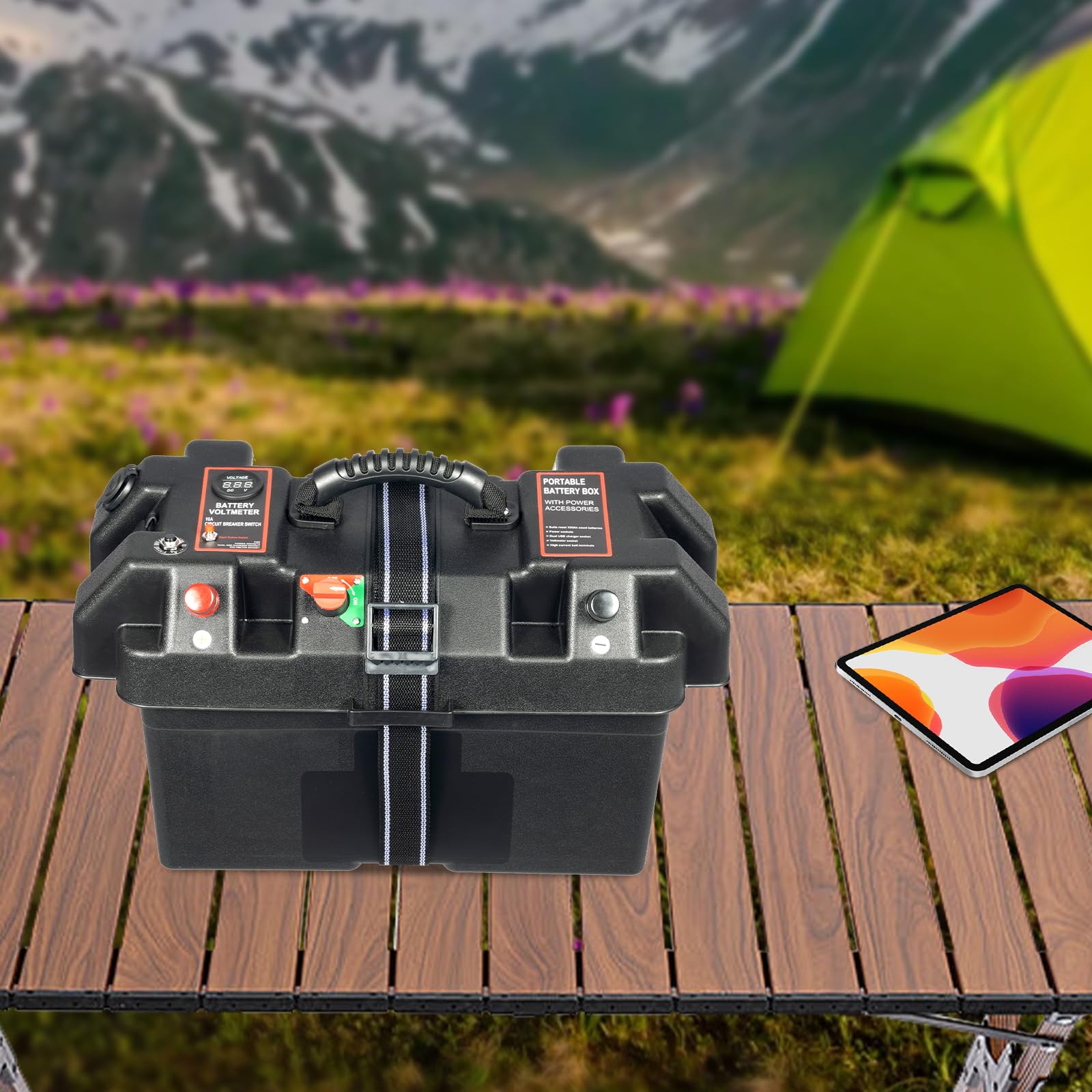 Multifunktionale Smart‑Batteriebox mit LED‑Display, Tragegriff,44*24.5*27cm