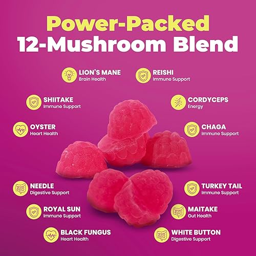 Miniatura 4 de DR. MORITZ Gomitas de melena de león para adultos y niños mayores de 4 años, gomitas de hongos con mezcla 12 en 1 que incluye Reishi y Chaga, melena
