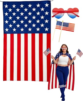 American Flag Cape 4th of July Patriotic Costume Set, Adult USA Cape with Sunglasses for 250th Anniversary Independence Day Costume for Men Women