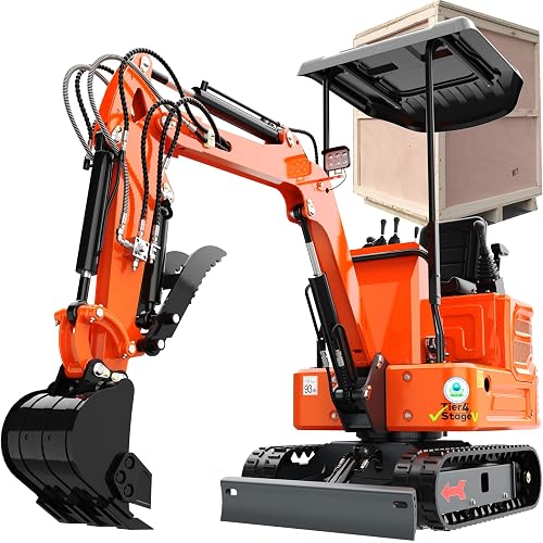 2650lb Mini Excavator, 90% Pre-Assembled with 13.5HP Gas Engine, Securely Shipped in Wooden Crate Packaging, Hydraulic Thumb, Quick Connect Attachments for Garden, Farm & Small Construction