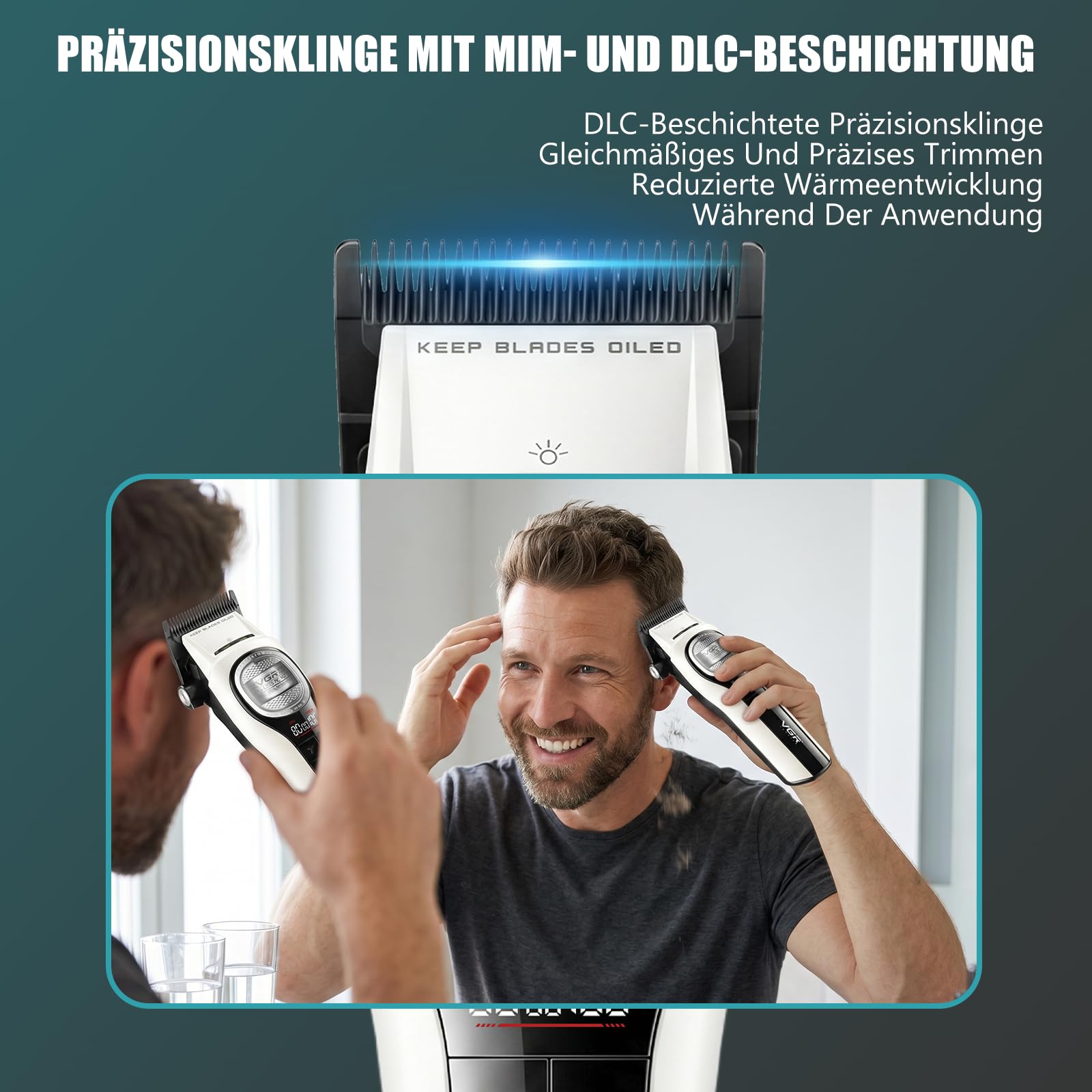 VGR 888C Haarschneidemaschine Profi Drahtlos, Clipper Haarschneider mit LED | Profi Haarschneidemaschine mit Turbolader, Hair Clipper mit Außenläufer BLDC Motor, Beleuchtung, Ladestation