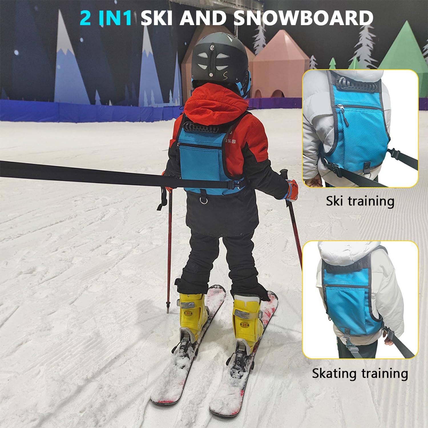 Tabla de snowboard de entrenamiento para niños, tabla de snowboard con cordón ajustable, esquiar, patinaje sobre hielo, entrenamiento, 30-80 cm, arnés de longitud ajustable, arnés de esquí y snowboard