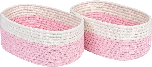 CubesLand Cestas de almacenamiento tejidas con cuerda, cesta organizadora pequeña para el cuarto de bebé, contenedores rectangulares de