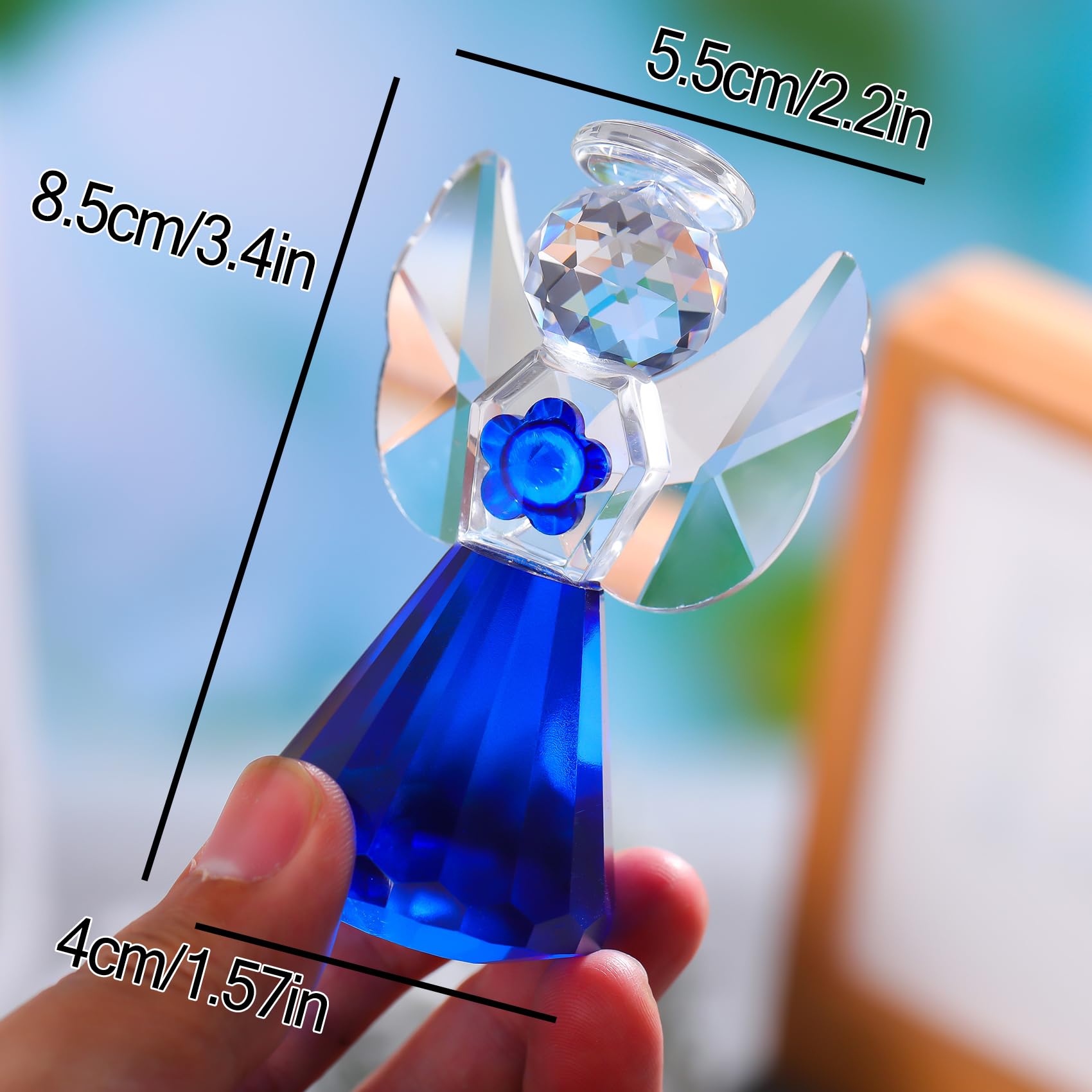 Crystal Blue Guardian Angel with Little Flower Figurine Gift for Women Men Glass Angel Sympathy Collectible Christmas Decor - Image 3