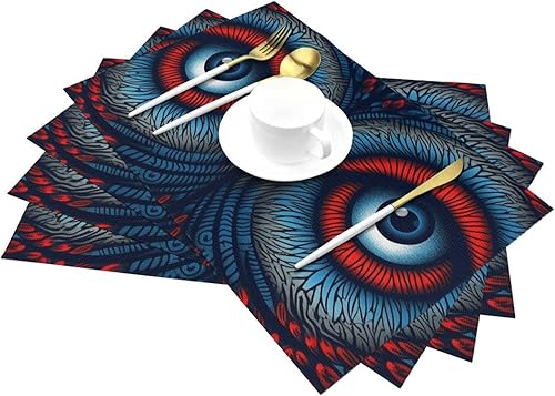 Miniatura 6 de 6 PCS PVC Placemats Set Place Mats Blue and red Eyes Non-Slip Weave Place Mats 12" x 18" Farmhouse Table Mat Set for Family Dinners Wedding Parties