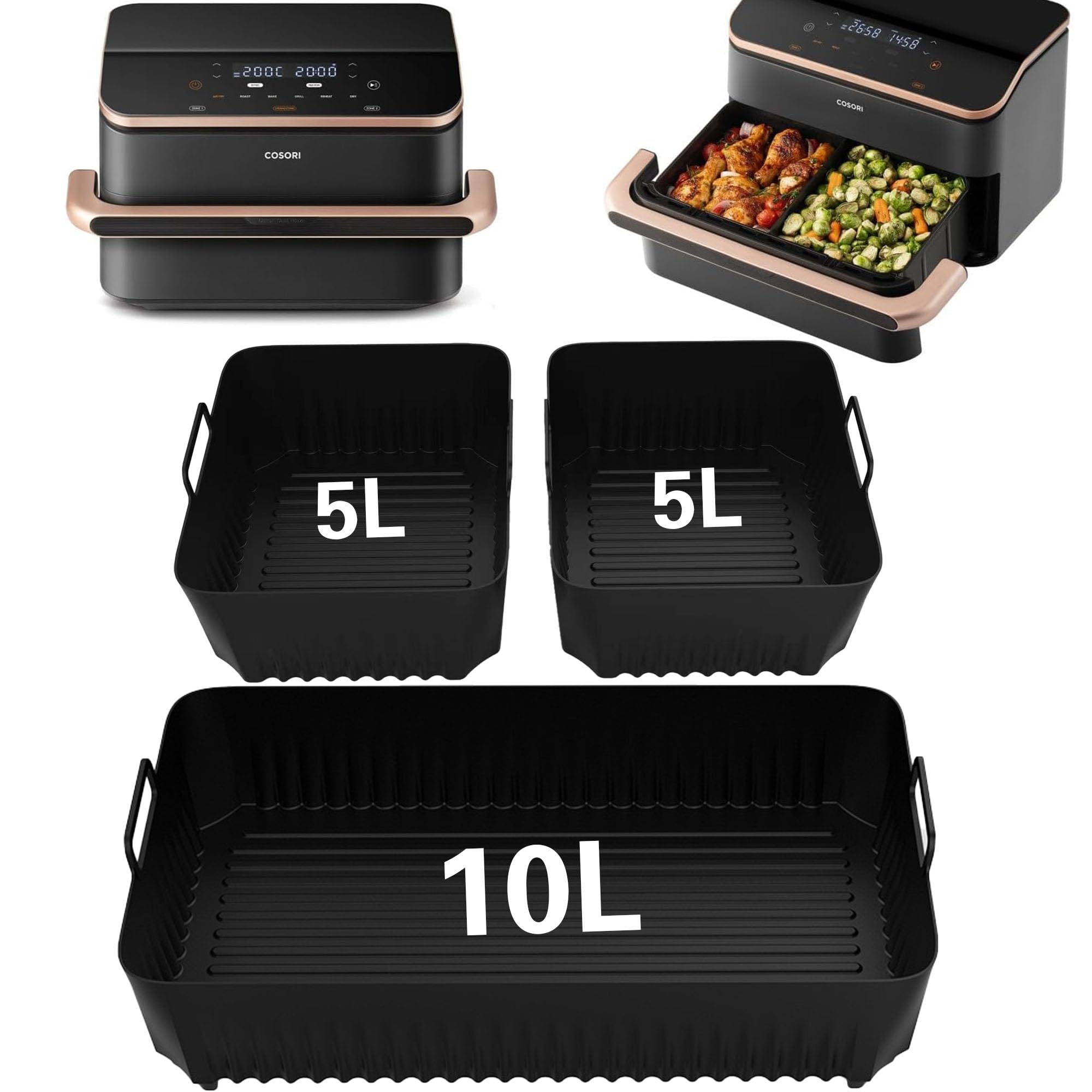 Molde de Silicona Air Fryer para Cosori Air Fryer 10L Twinfry, 3PCS Moldes Air Fryer Accesorios, Bandeja Airfryer Air Fryer Molde para Airfryer Cosori 10L