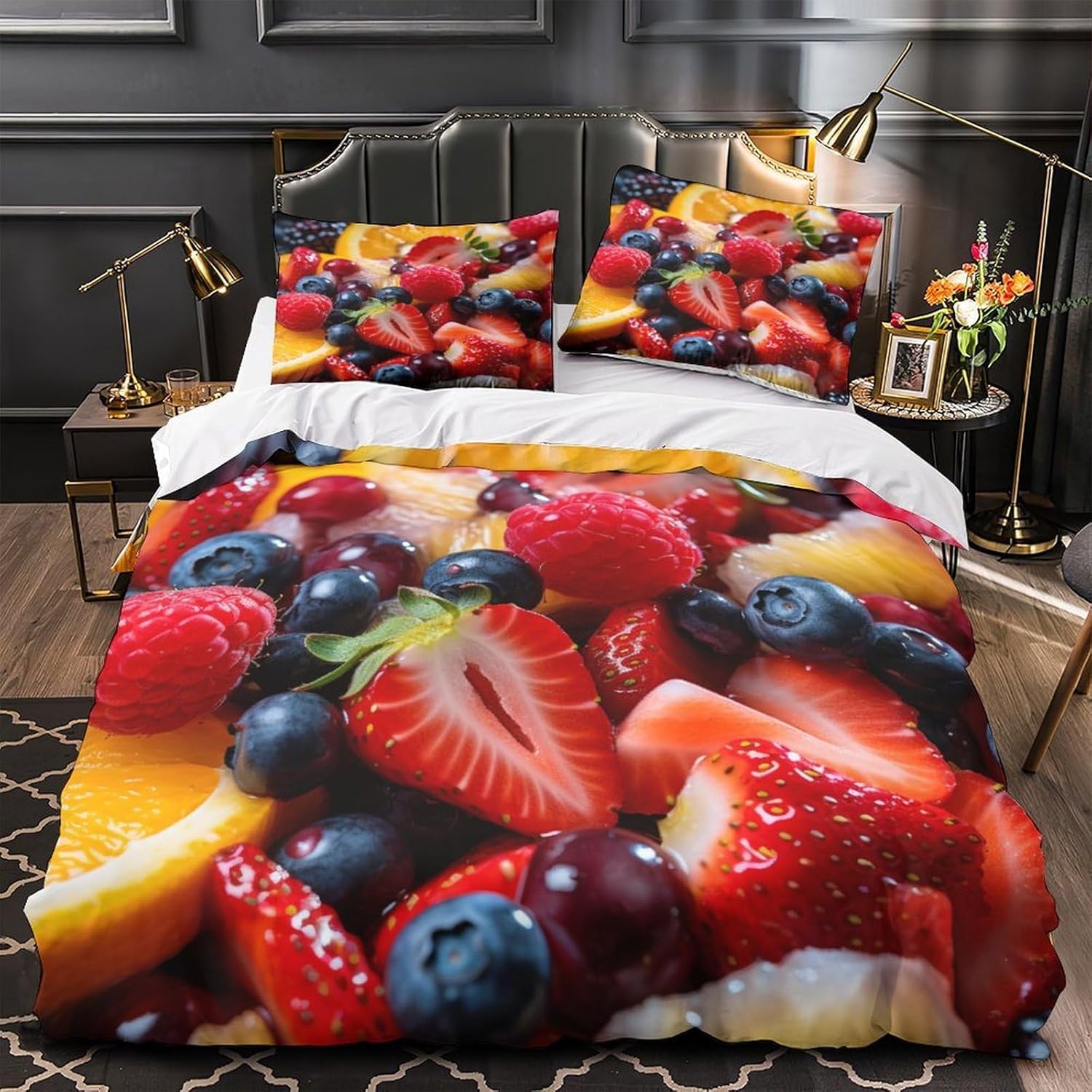 Housses couette avec 2 taies d'oreiller fruits microfibre douce lit double 220x240