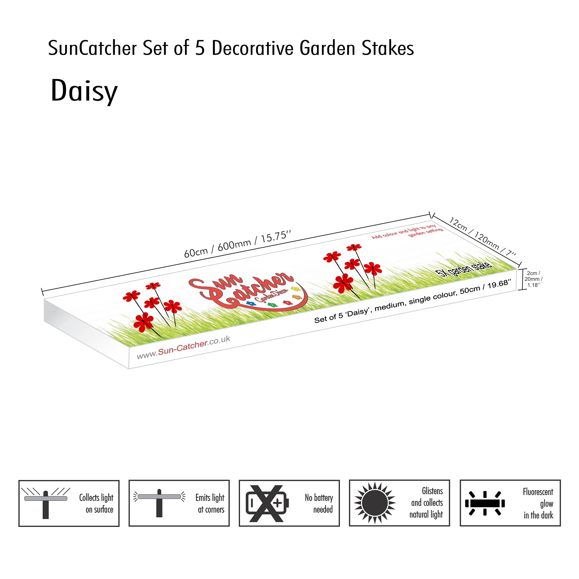 Lot de 5 Attrape-Soleil « Daisy » - avec Tige oscillante de 50 cm - Cadeau de Jardin Lumineux - Couleur : Rouge