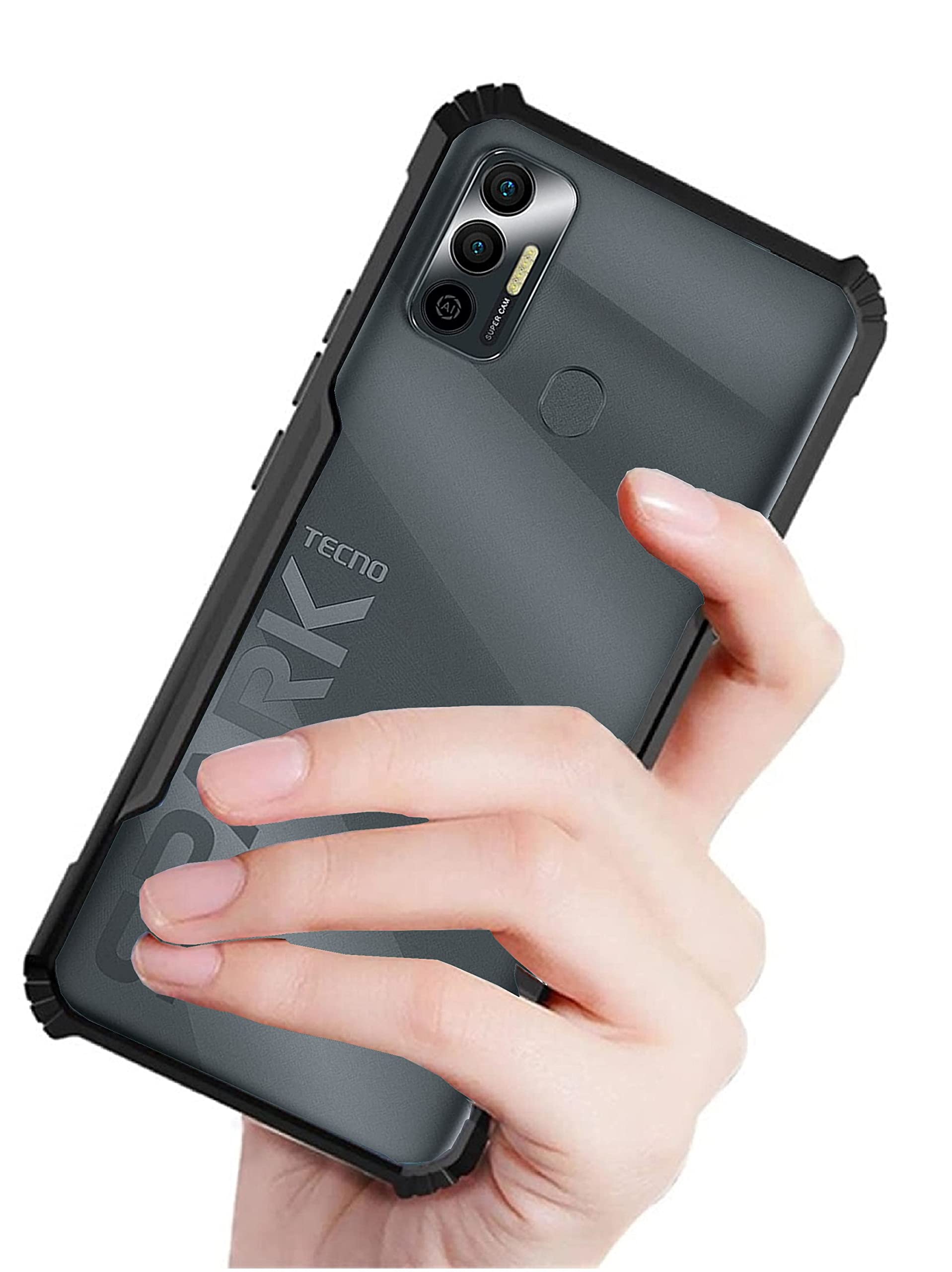 ANKIRANT ® Plastic 360 Back Case Cover for Tecno Spark 7T / Spark 7 Hybrid Crystal Clear Camera Protect Airbag Design All Side 360 Degree Protection (Transparent, Black) (B09Q73ZZJC) Amazon Price History, Amazon Price Tracker