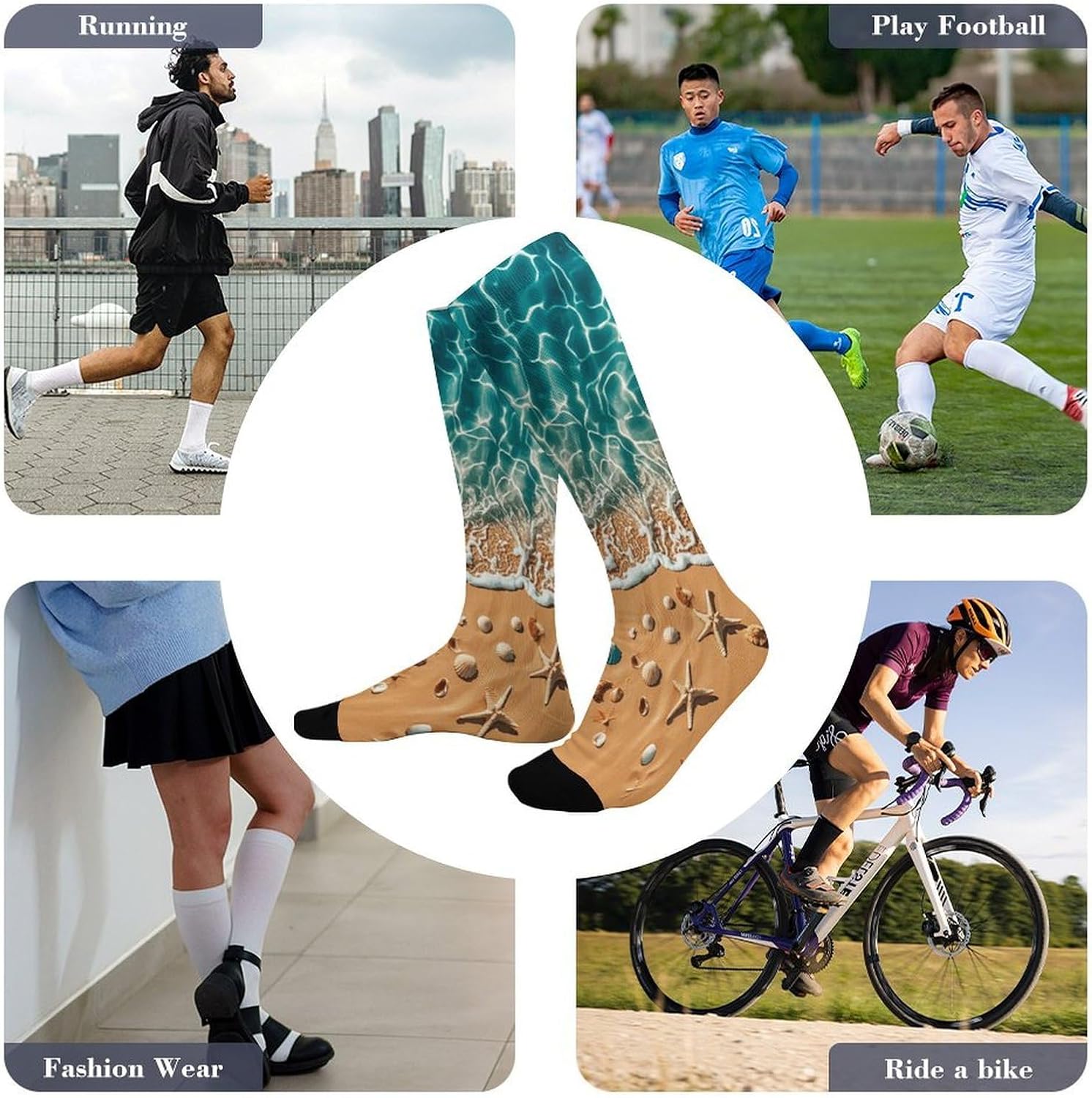 Ocean Starfish Knee High Soccer Socks Moisture Wicking