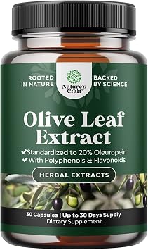 Potent Olive Leaf Extract Capsules - High Strength Antioxidant Supplement with Pure Olive Leaf with 20% Oleuropein - Herbal Heart Health Supplement - Vegan Non-GMO & Gluten Free - 30 Count