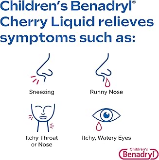 Benadryl Children's Allergy Relief Liquid Medicine with Diphenhydramine HCl Antihistamine for Kids, Effective Allergy Relief, Cherry Flavor, 8 fl. oz