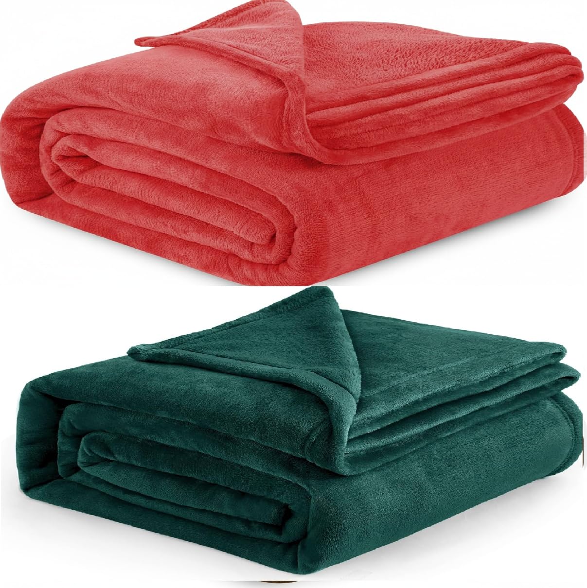 Harleen Blankets, 250 GSM Super Soft Flannel Cozy Blankets for Double Bed, Washable Lightweight Blanket for Couch Bed Office, Warm Plush Blankets for All Season (90"×90" Red Green Set of 2 Blanket)-picture-32