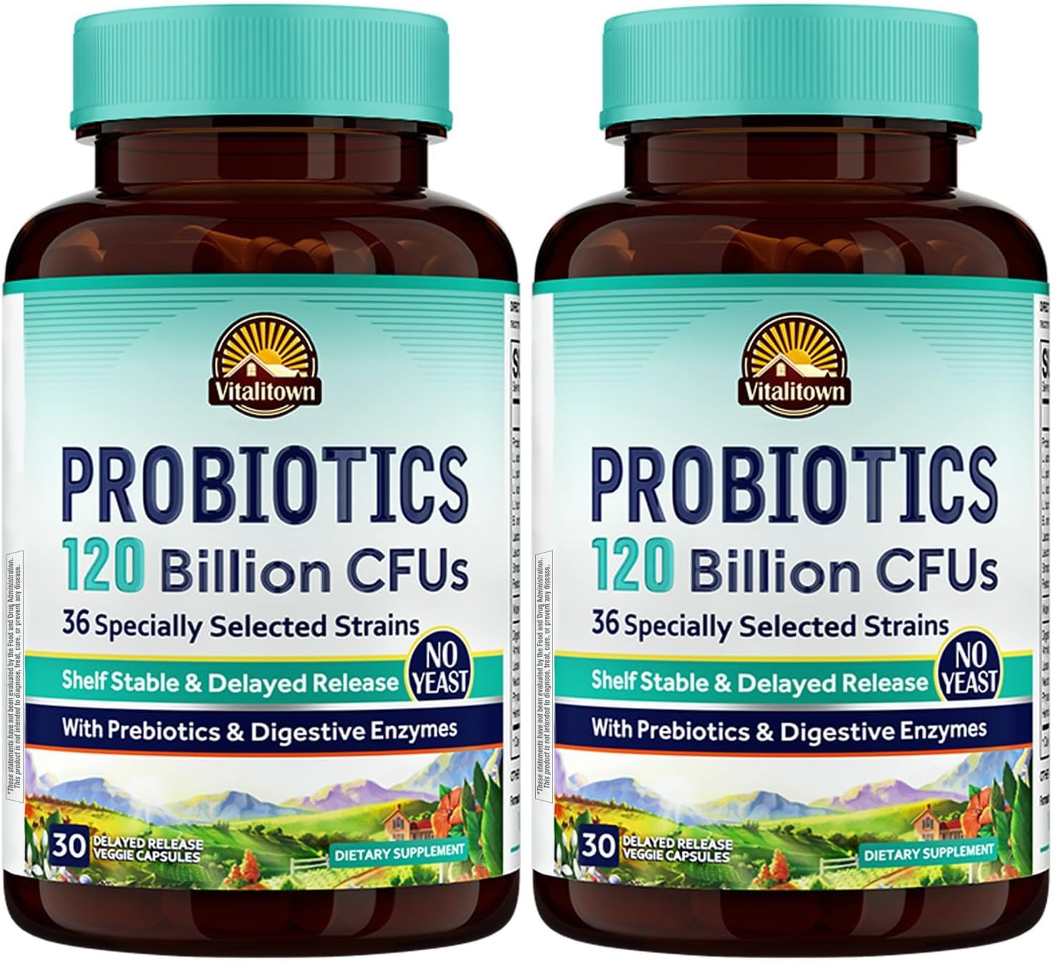 Vitalitown Probiotics 120 Billion CFUs | 36 Strains, with Prebiotics & Digestive Enzymes for Men Women | Shelf Stable | Digestive & Immune Support | Vegan | 60 Delayed Release Veg Caps