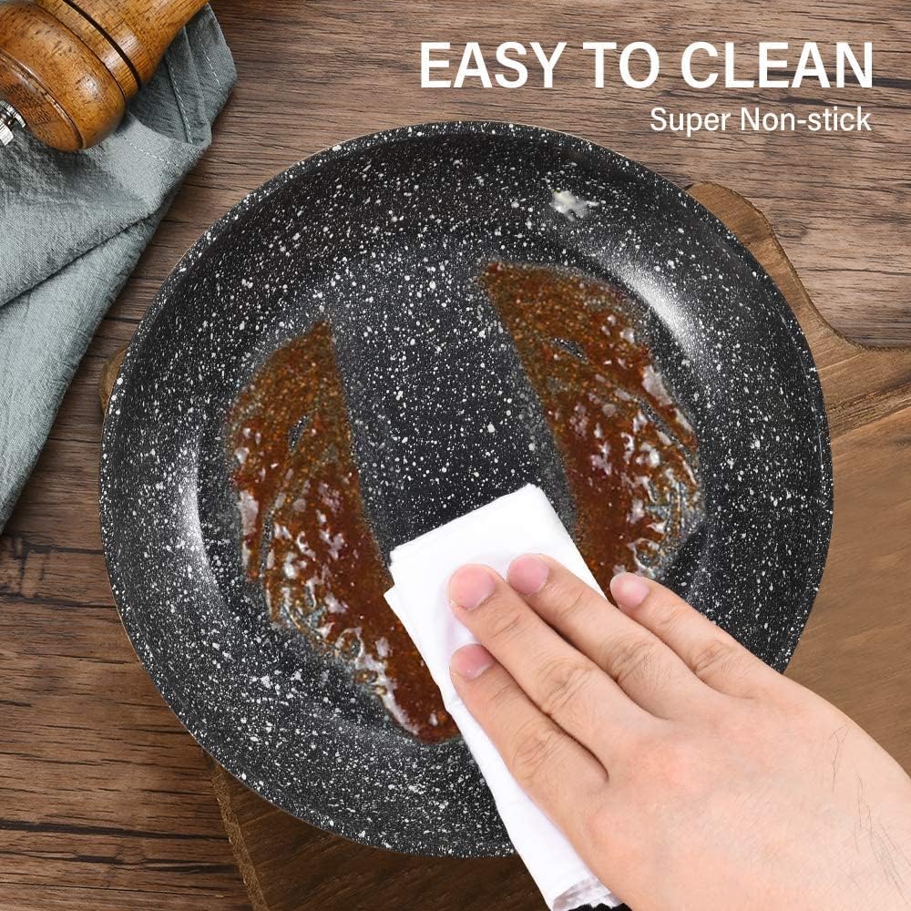CSK 8-Inch Nonstick Frying Pan with Lid, Nonstick Egg Pan, Omelette Pan with Ergonomic Handle and Flat Bottom, Induction Aluminum Egg Pan Skillet Cookware, APEO & PFOA-Free, Stone-Derived Coating