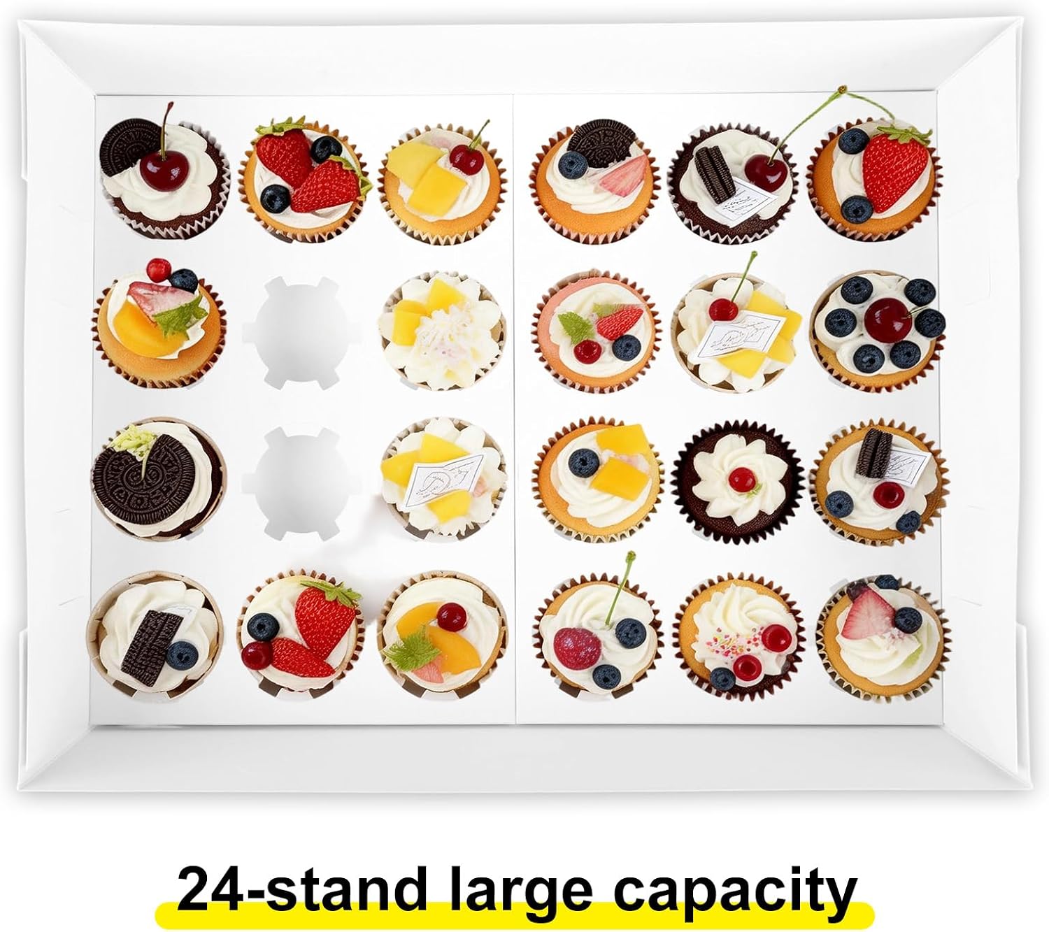5pcs Cupcake Boxes 24 Count with Window, Corrugated Mini Cupcake Containers Adjustable Height Inserts for Bakery Desserts Cookies Muffins Parties Gift Packaging (15.35x11.02x3.93in)