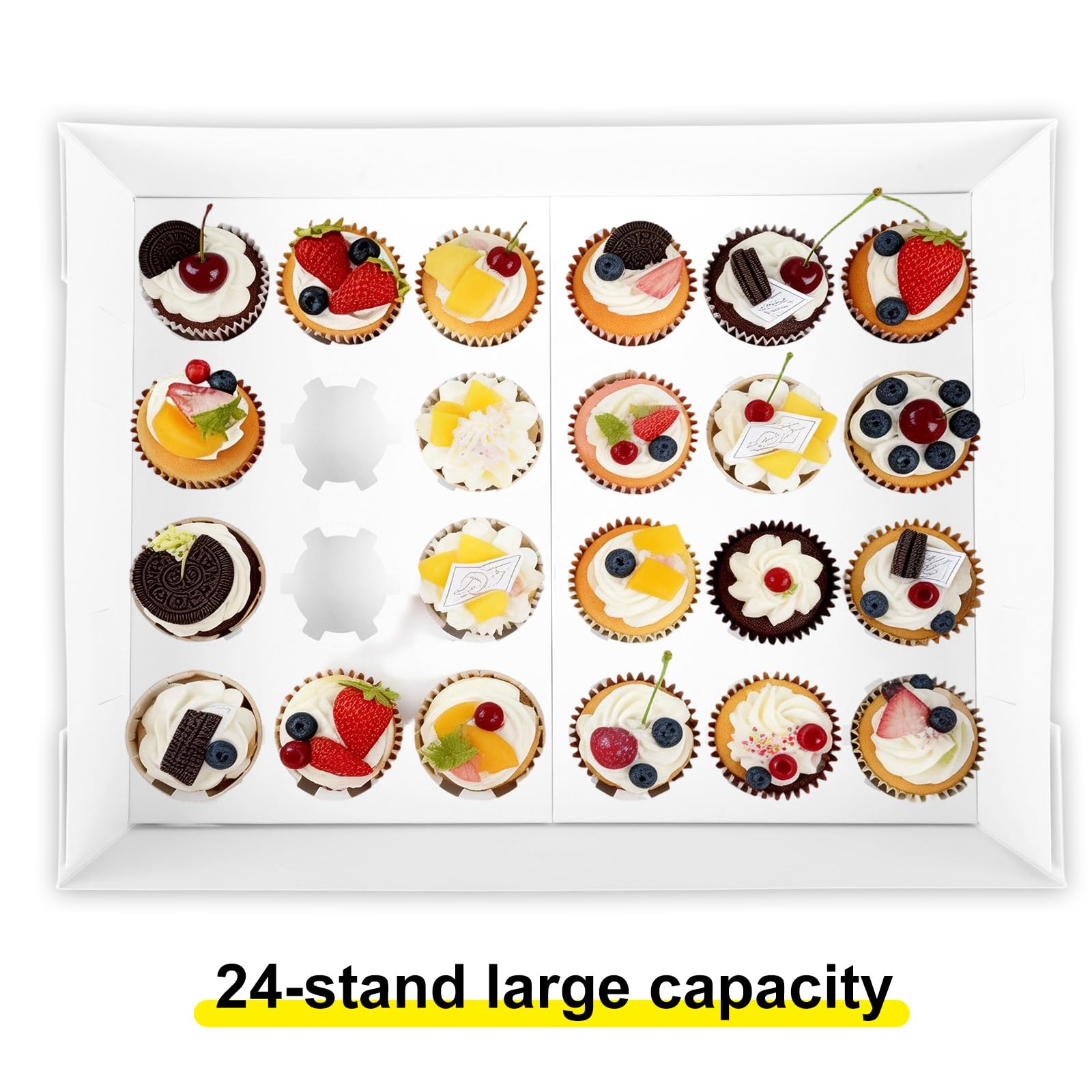 5stk Cupcake-Boxen 24 Stück mit Fenster, Wellpappe Mini-Cupcake-Behälter Höhenverstellbare Einsätze für Bäckerei Desserts Kekse Muffins Partys Geschenkverpackung (39x28x10cm)