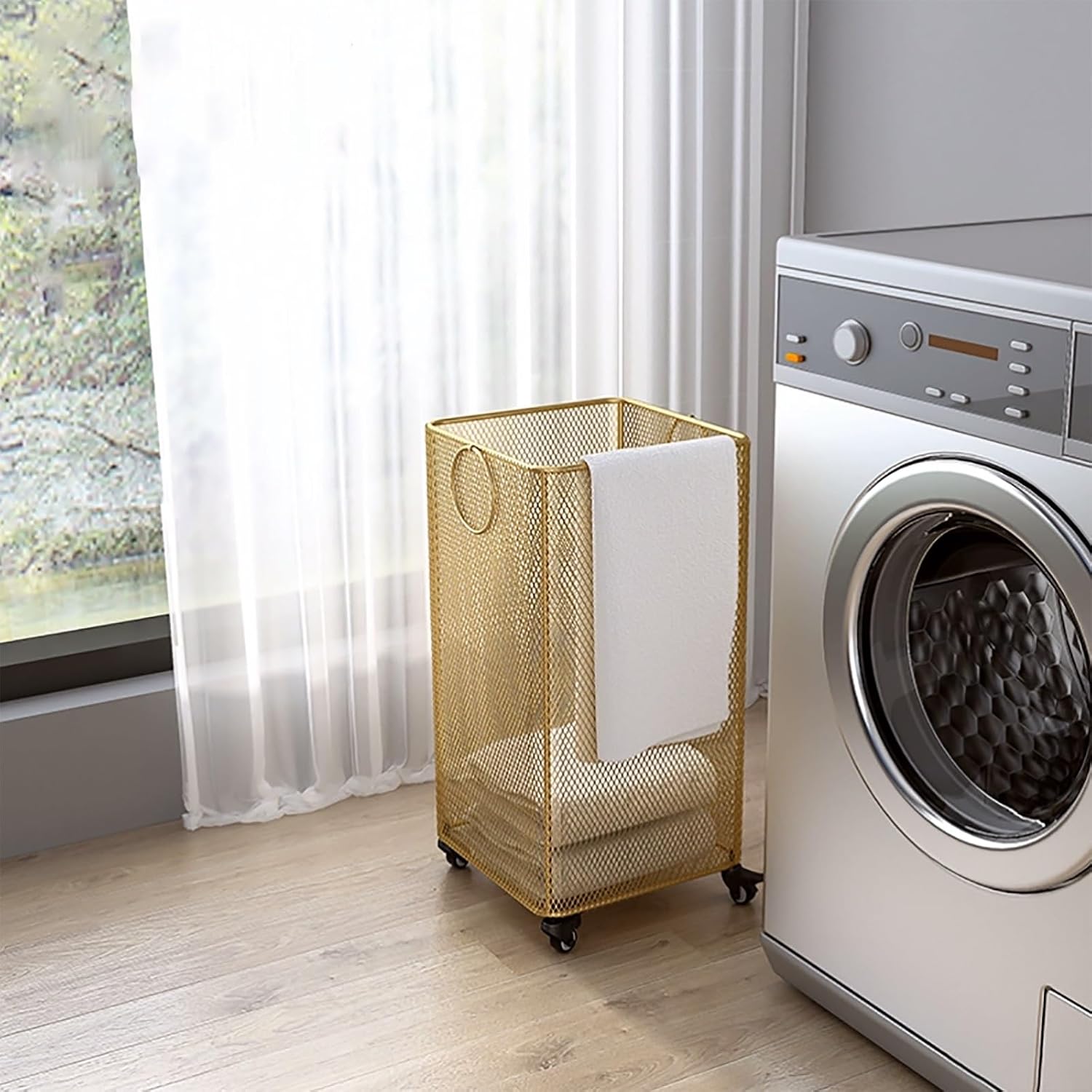 Rolling Laundry Basket on Wheels - Metal Rolling Cart for Laundry and Yoga Mat Storage - Wire Hamper with Wheels, Ideal for Easy Transport and Organization
