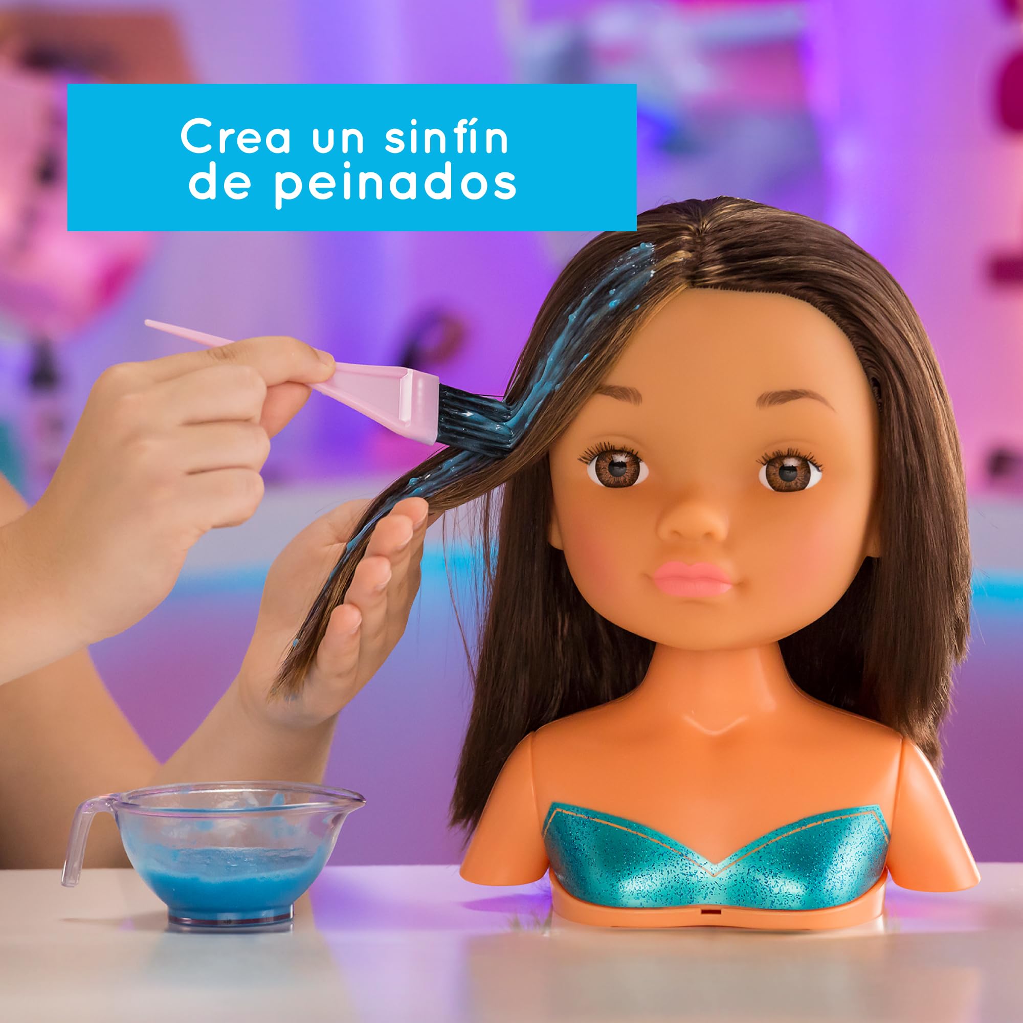 Nancy Hair Salon, Testa capelli castani, lavatesta che funziona per davvero,accessori per poter creare acconciature, per bambine/I da 3 anni, Famosa (NACB2000)
