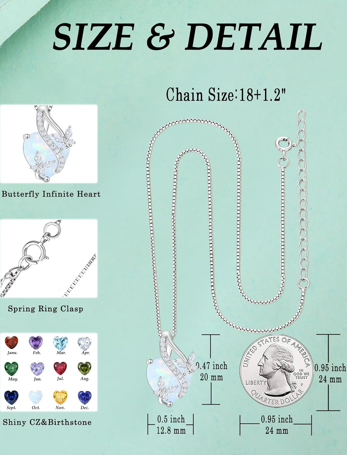 Butterfly Necklaces for Women Sterling Silver Infinity Heart Pendant Birthstone Jewelry Gift with 14k Yellow Gold/Rose Gold Plated - Image 6