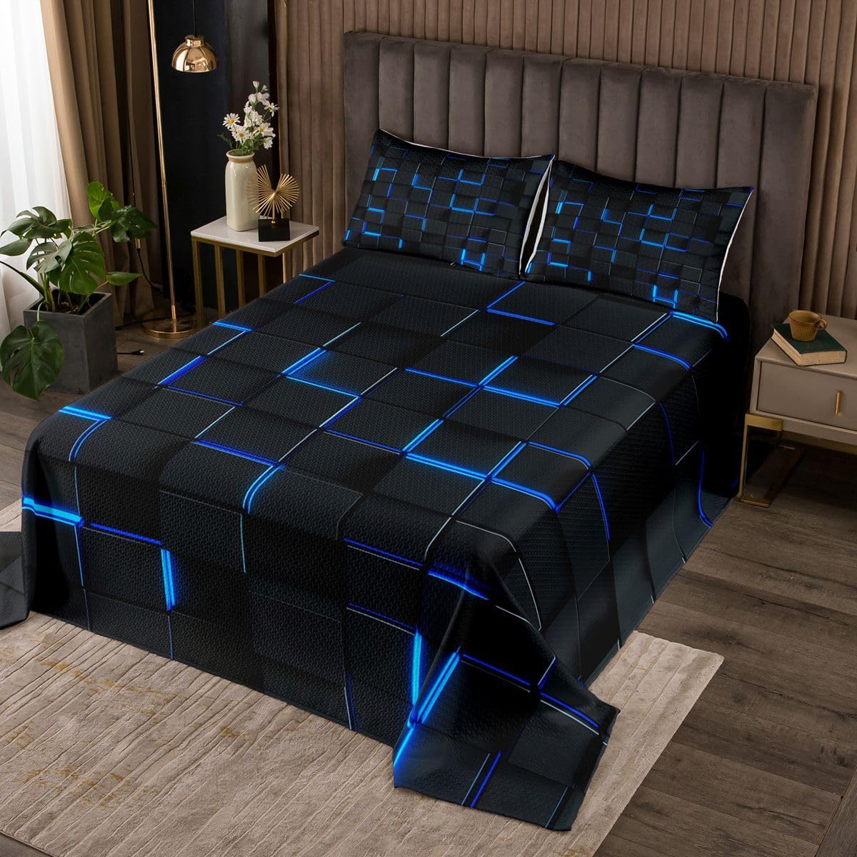 Homewish Pink Pixelated Grid Quilt Sets Twin Size,Video Games Bedspread Coverlet 2Pcs for Kids Girls Boys Room Decor,Video Games Quilts Set Geometric Patchwork Bedding Comforter,1 Pillowcase