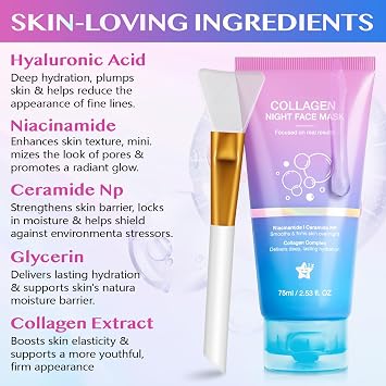Collagen Night Wrapping Mask, Collagen Overnight Peel-Off Mask, Overnight Wrapping Peel Off Face Masks with Brush, Elasticity & Hydration Overnight Wrapping Peel Off Facial Mask