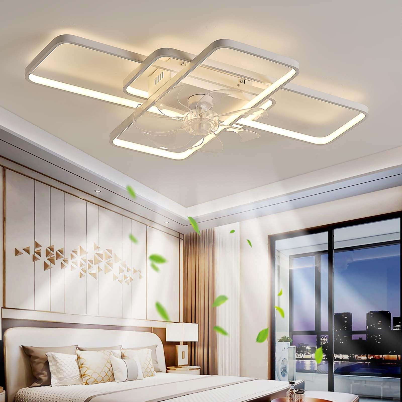 OMGPFR Quiet Ceiling Fans with Lights and Control Remote, 6 Speeds Reversible, Modern Bedroom Fan Ceiling Light LED 80W Dimmable Ceiling Fan Light for Living Room Kitchen, White 72CM