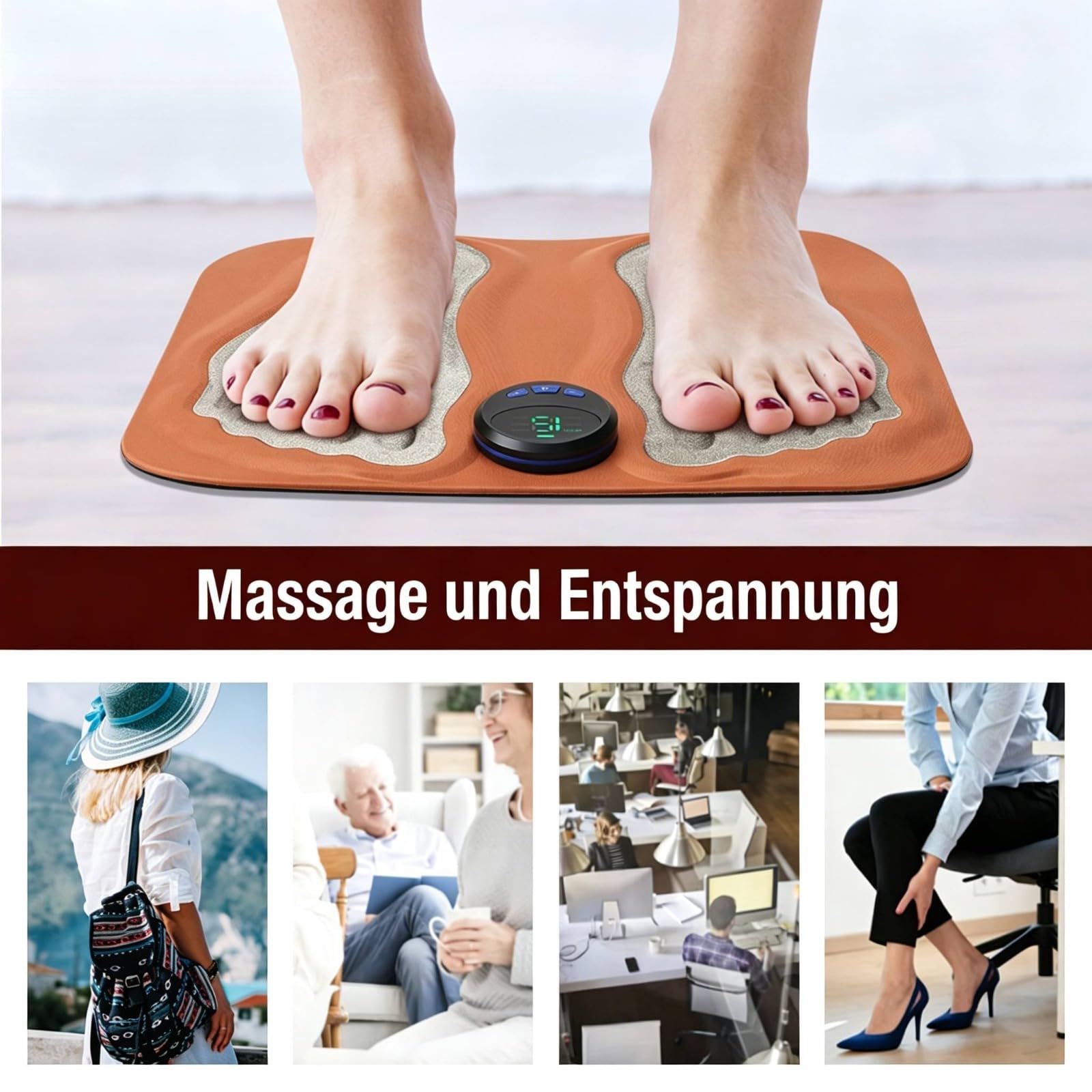 Orthoback ReNerv 3D EMS Fußmassagegerät mit Wärmefunktion (1 pcs) | EMS-Impulse lindert Nervenschmerzen, Heizfunktion, verstellbare Stufen, hautfreundlich, kompakt für Zuhause